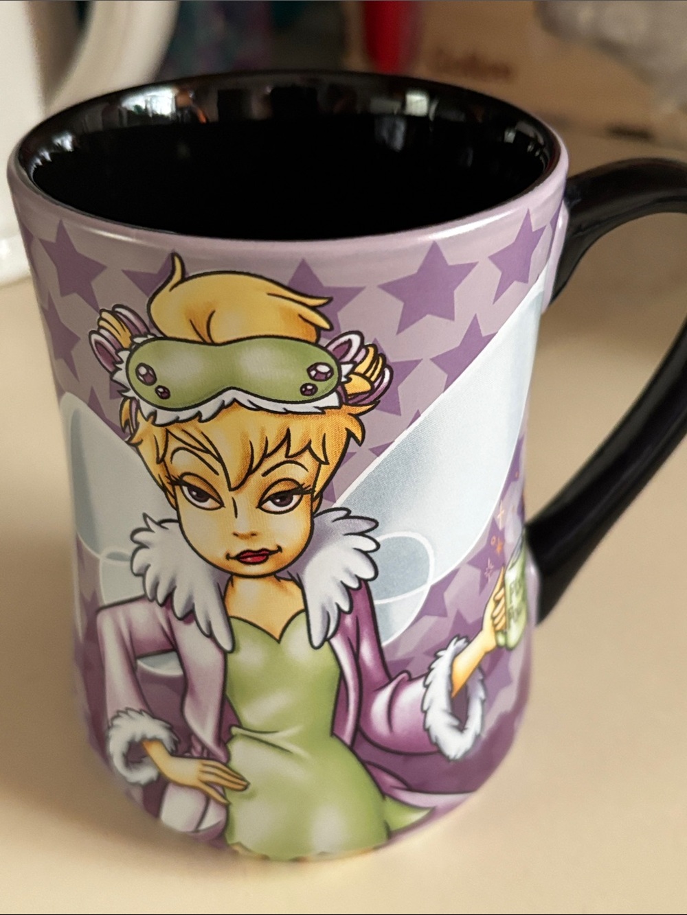 Disney Tinker Bell Purple & Black Ceramic Coffee Mug with Green Outfit Art